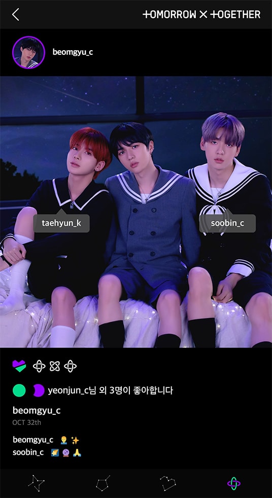 STARBOARD-Beomgyu; Photo of TOMORROW X TOGETHER member BEOMGYU, TAEHYUN, SOOBIN.